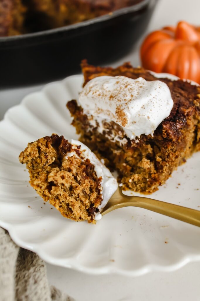 fork with a bite of cake on it