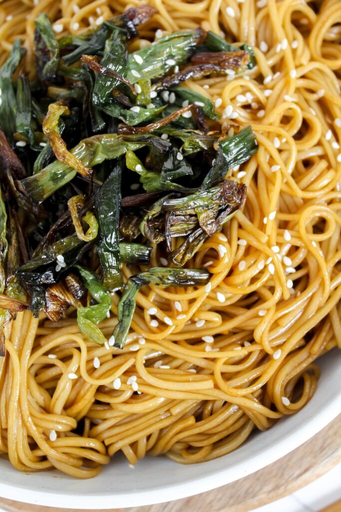 close up of scallion oil noodles