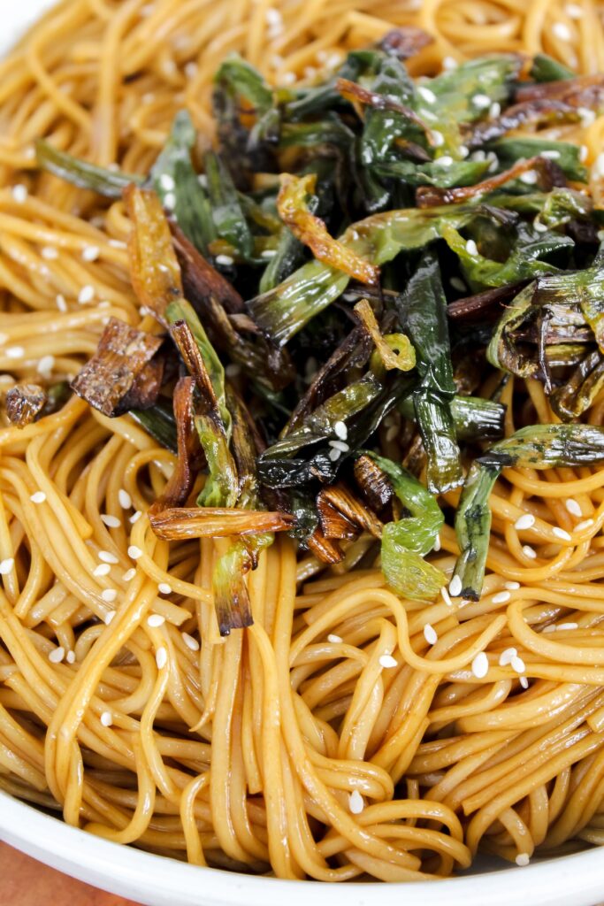 close up of noodles