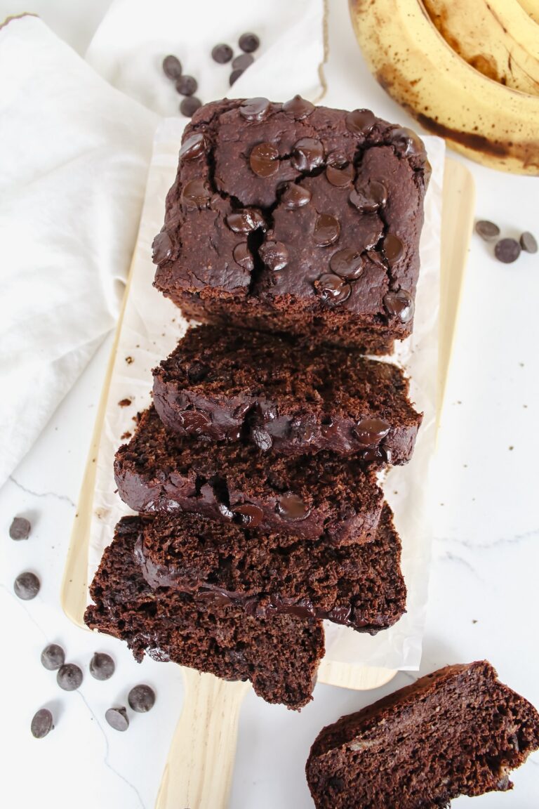 slices of banana bread on a wooden board