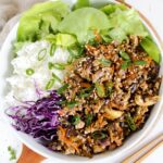 overview shot of entire bowl of tofu lettuce wraps in a bowl