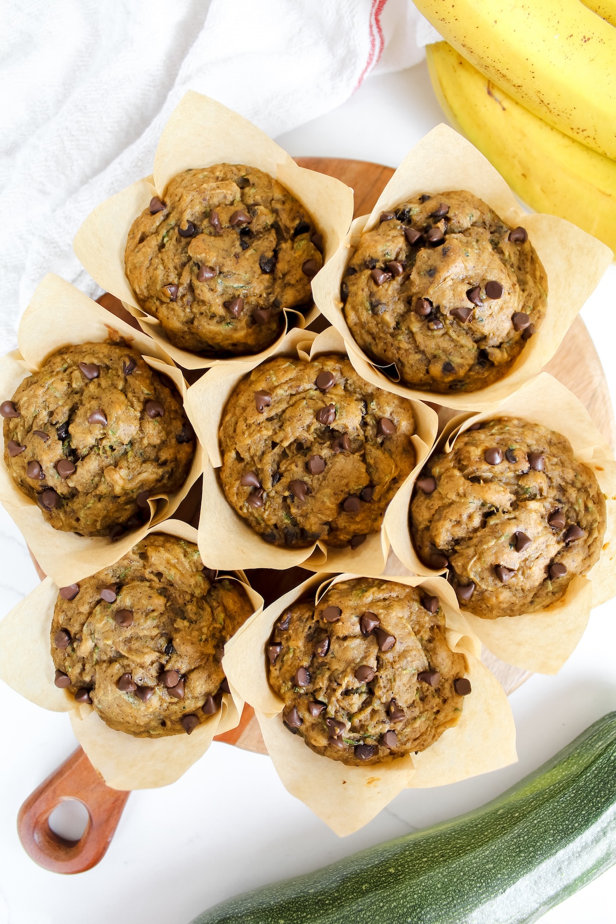 overview shot of zucchini banana bread muffins