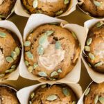 overview shot of healthier pumpkin cream cheese muffins