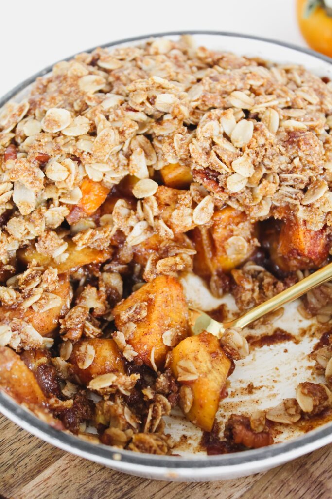 close up shot of inside of the persimmon crisp