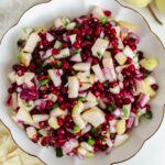 overview shot of bowl with pear pomegranate salsa