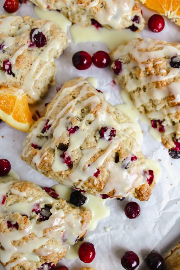 overview shot of a vegan cranberry orange scone