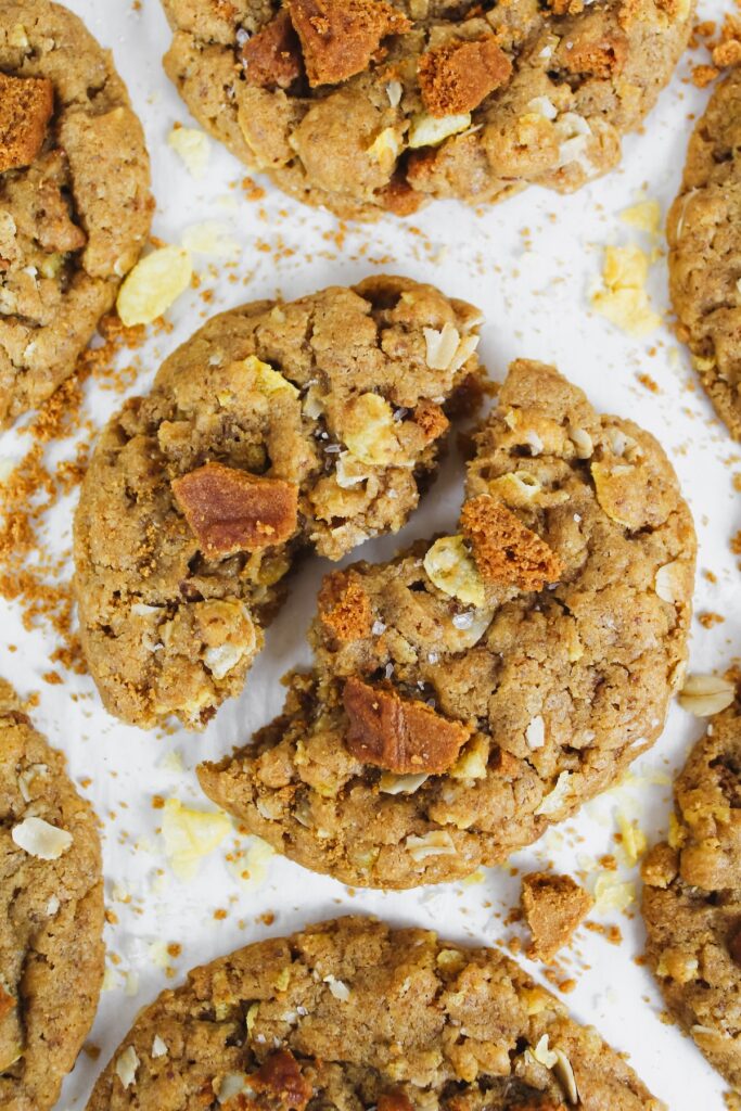 biscoff cornflake cookie broken in half
