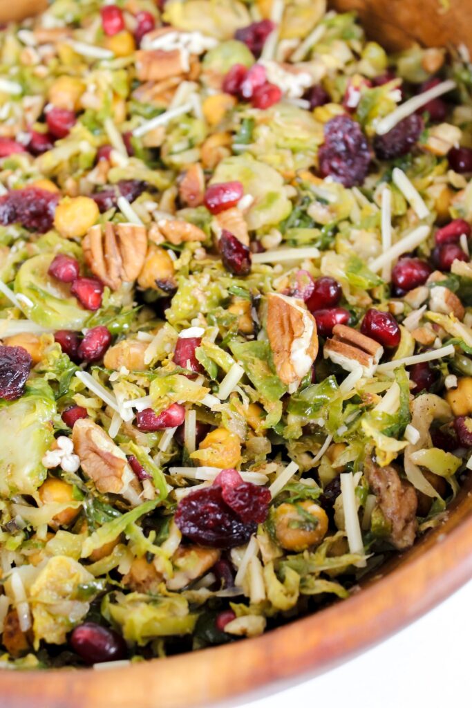 close up shot of shredded brussels sprouts salad
