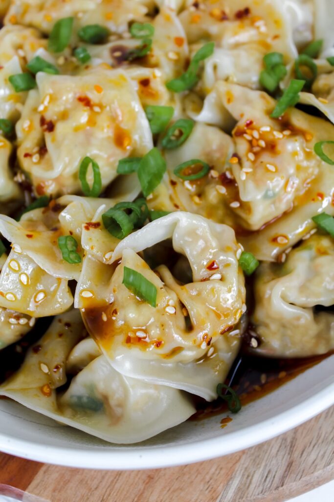 close up shot of wontons