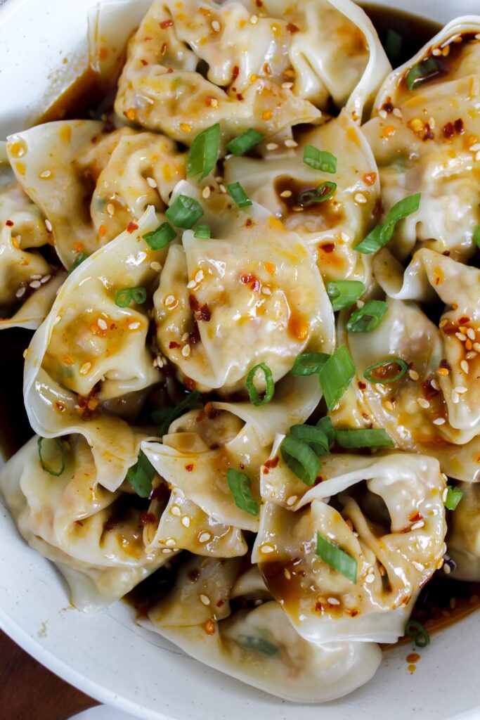 overview shot of wontons