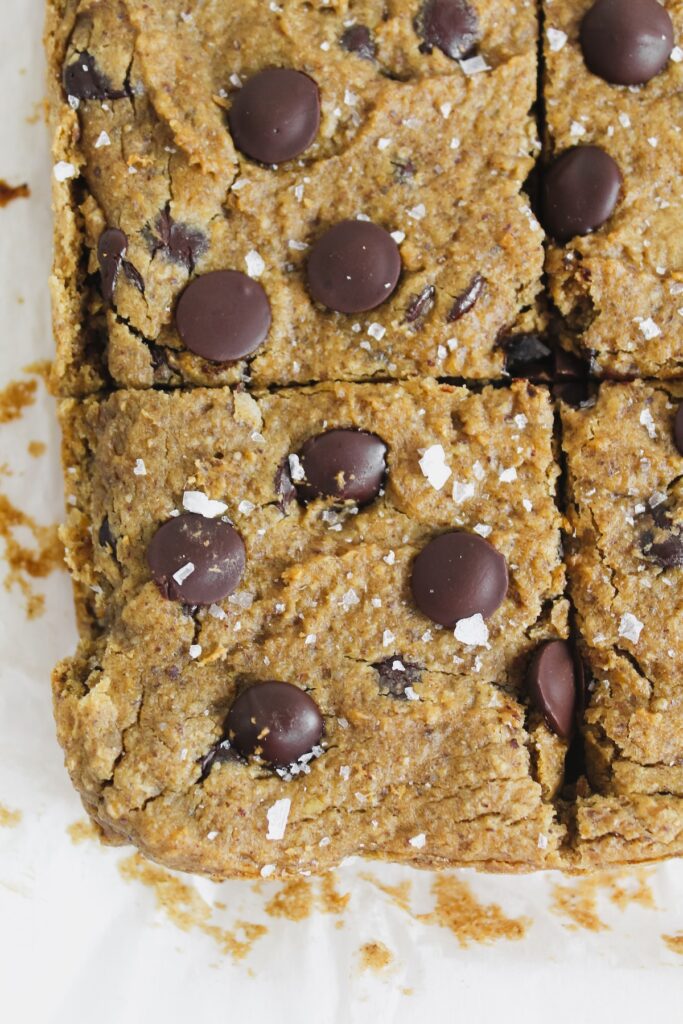 close up overview shot of sliced blondies