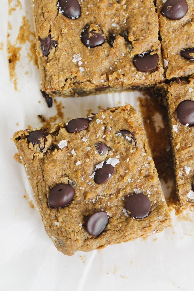 corner piece of the chickpea peanut butter chocolate chip blondies