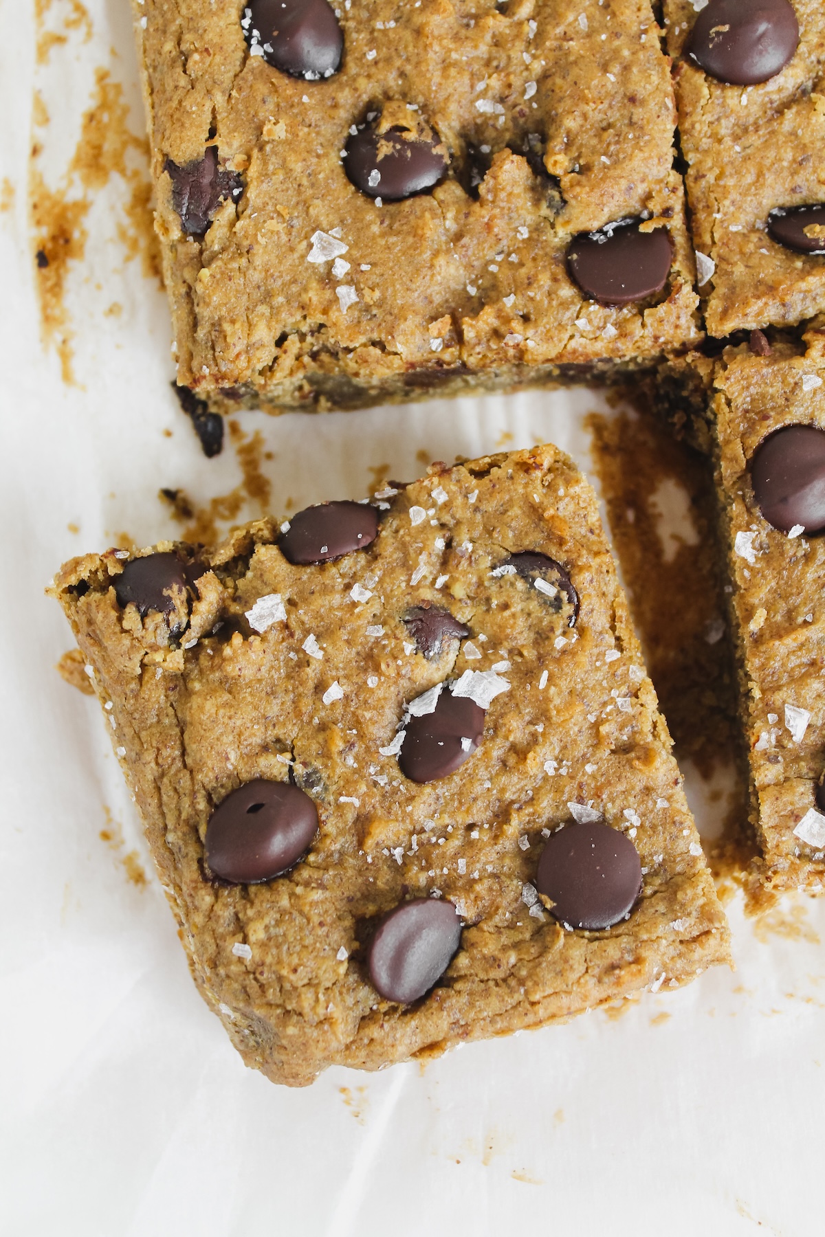 corner piece of the chickpea peanut butter chocolate chip blondies