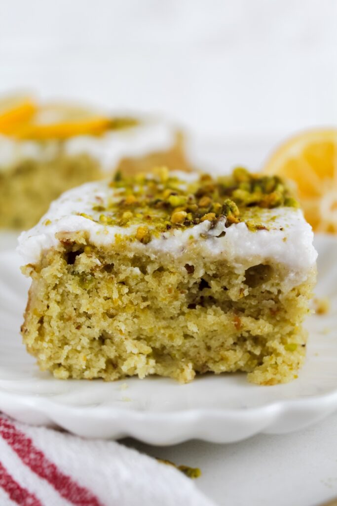 angled shot of a slice of cake