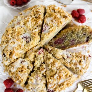 sliced vegan raspberry coffee cake
