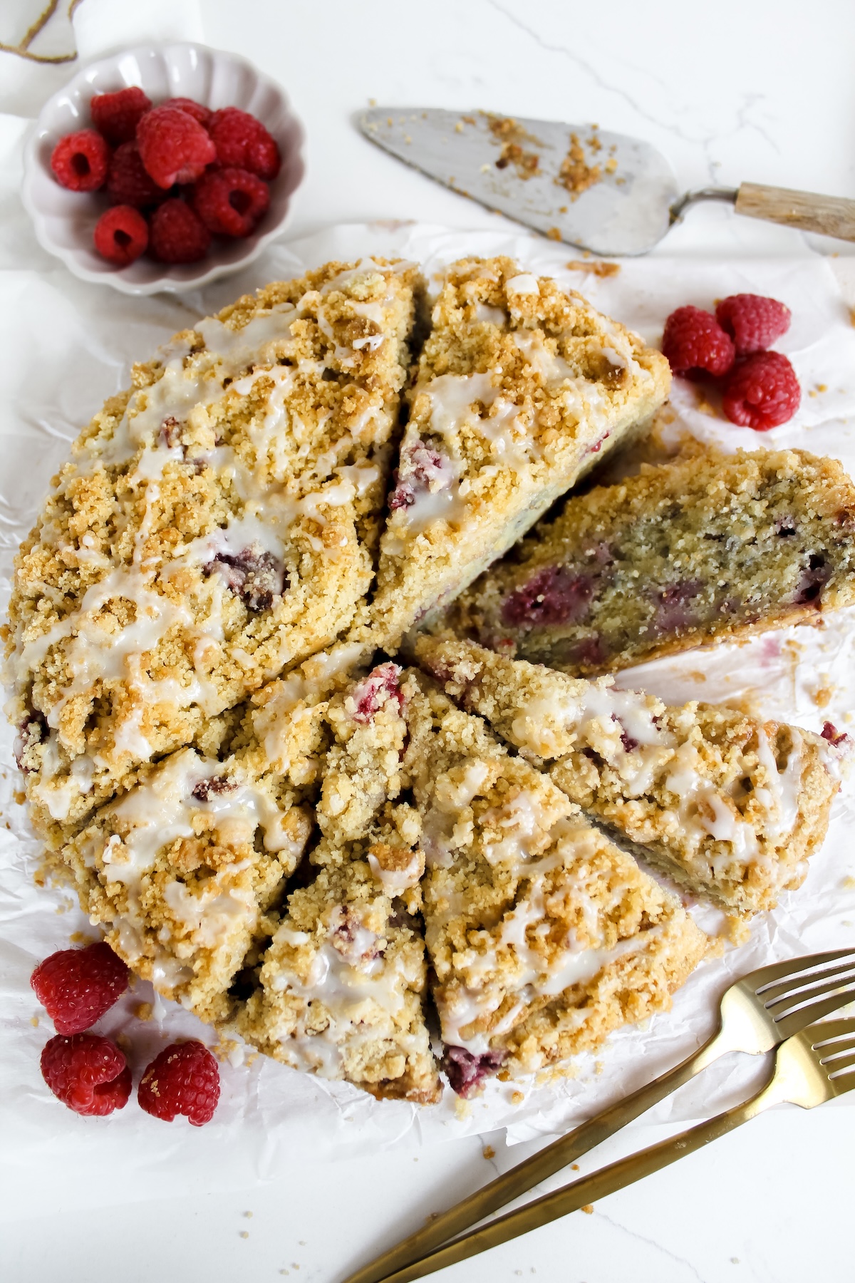sliced vegan raspberry coffee cake