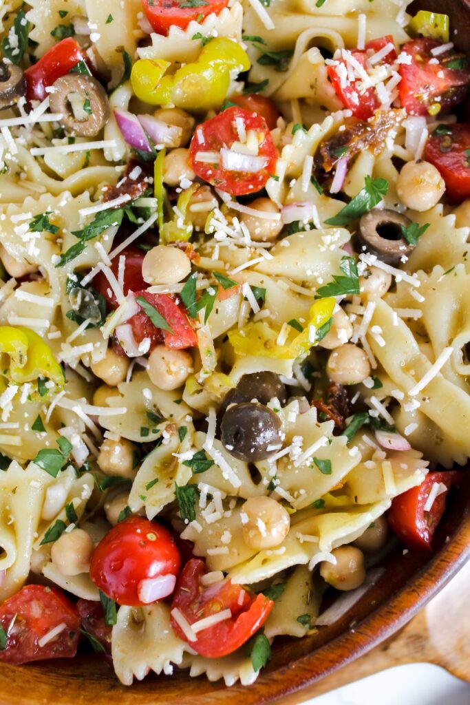 close up shot of italian pasta salad