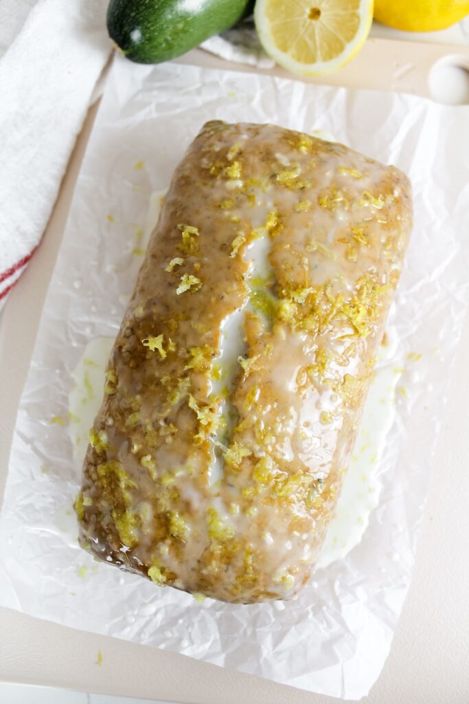 overview shot of loaf with lemon glaze
