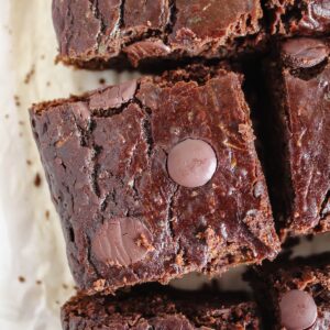 close up shot of a slice of healthy chocolate zucchini snack cake