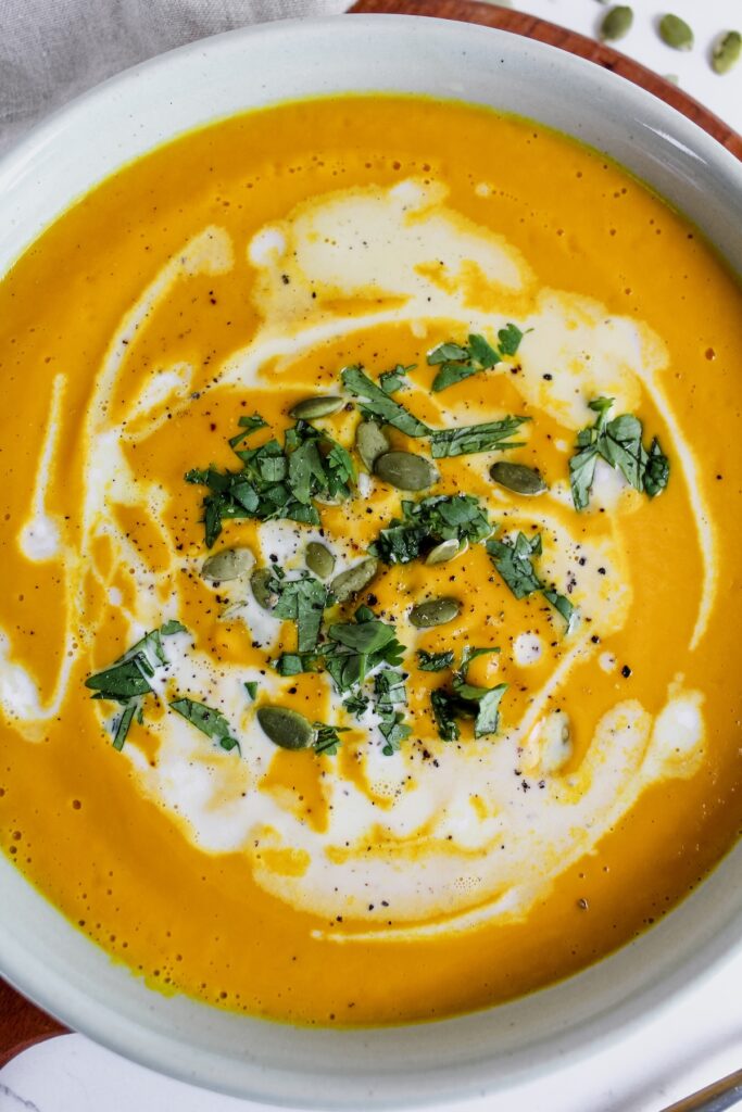 close up shot of carrot ginger soup