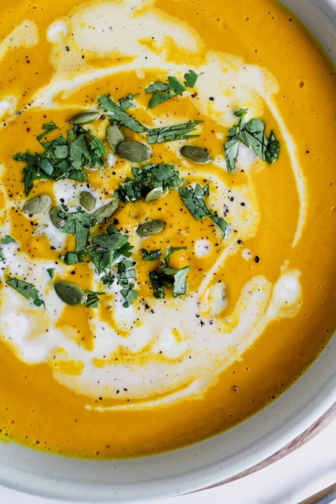 close up shot of carrot ginger soup